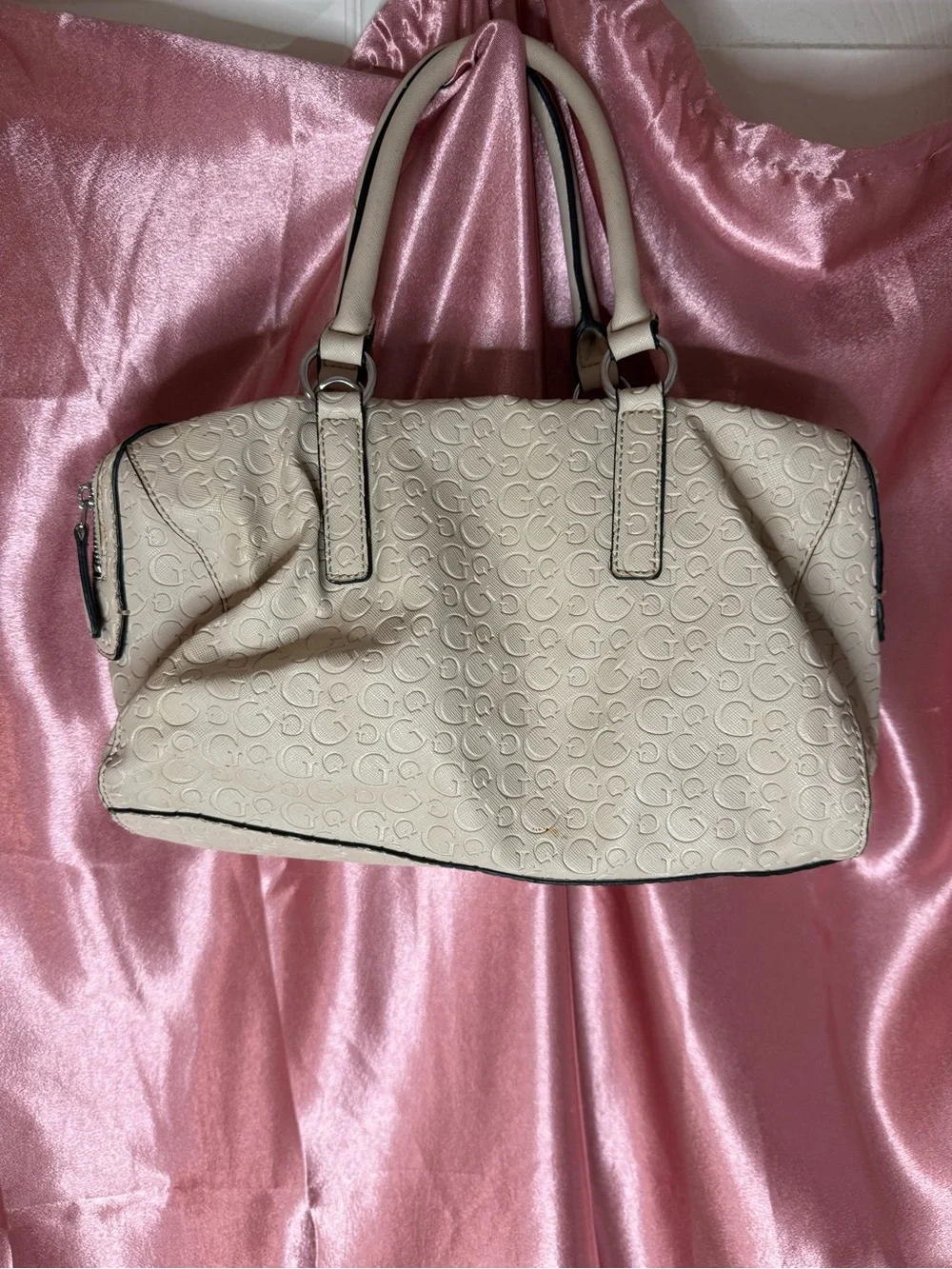 Guess Vintage Cream Embossed Monogram Satchel
